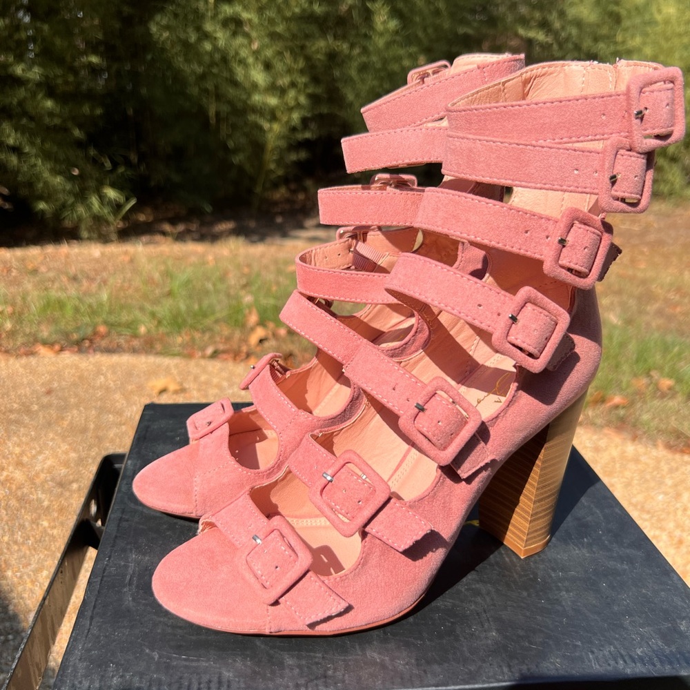 Pink Strappy wooden heels